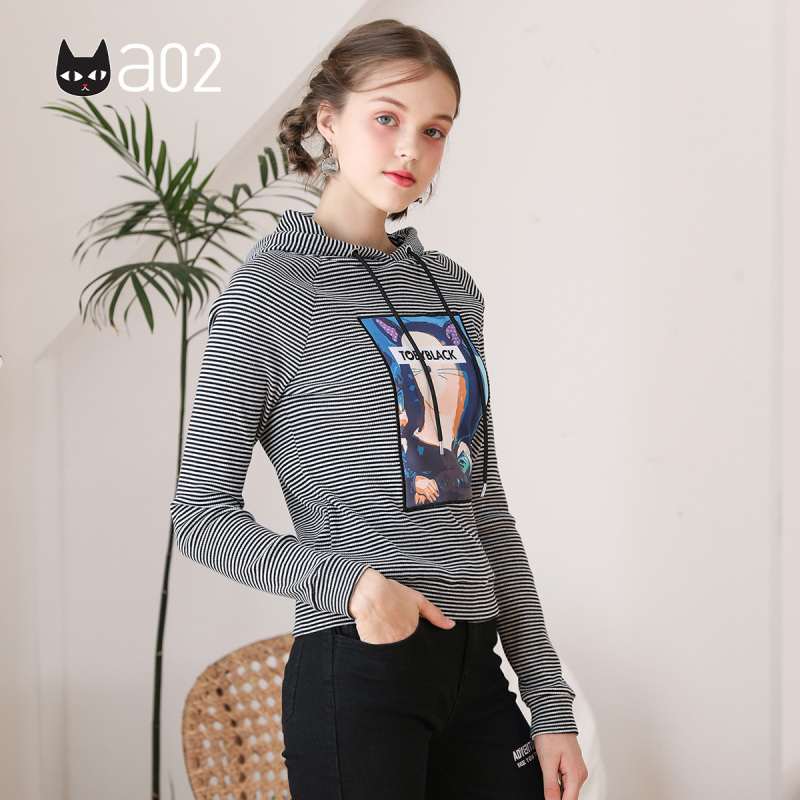 a02商场同款潮流少女字母飘带刺绣印花连帽卫衣女D1U5B0B11KT