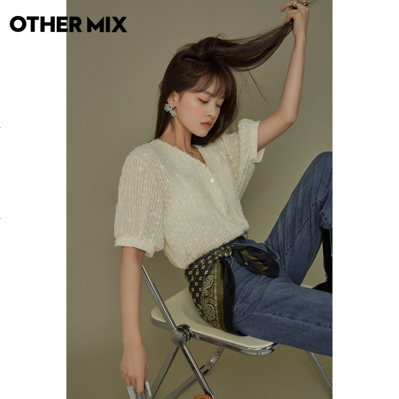 OtherMix慕斯女孩衬衫2021年夏季新款设计感小众法式开衫衬衣上衣