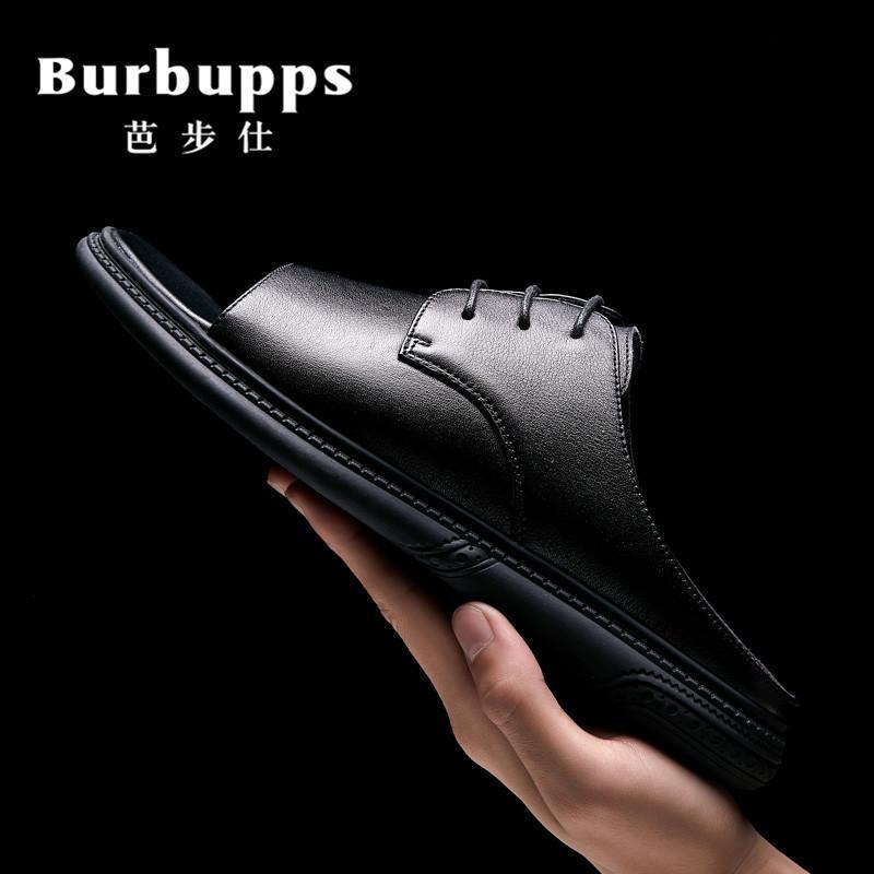 芭步仕burbupps拖鞋男夏季时尚头层牛皮凉鞋男真皮沙滩鞋男士外穿人字