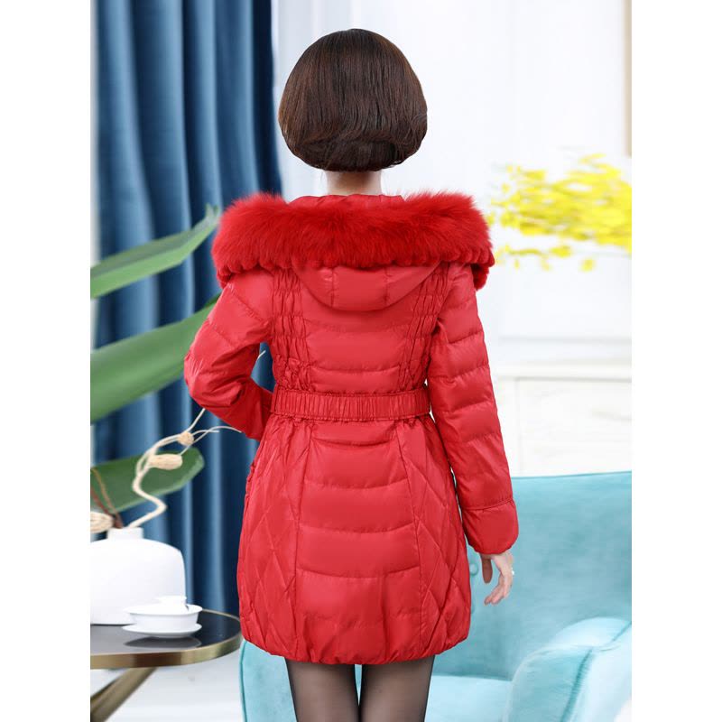 雪暖羽绒服女中长款狐狸毛连帽羽绒服女新款韩版修身大码冬季羽绒外套图片