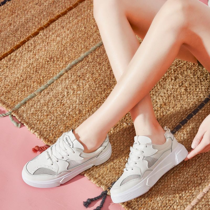 图思龙女款休闲板鞋时尚拼接网面透气女鞋百搭小白鞋