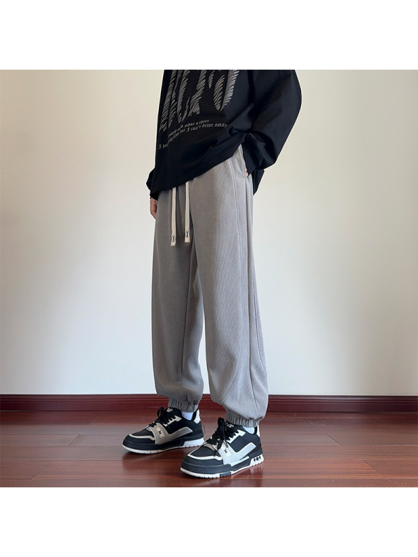 男装纯色百搭束脚卫裤男春秋季新款青少年抽绳松紧腰运动休闲裤子