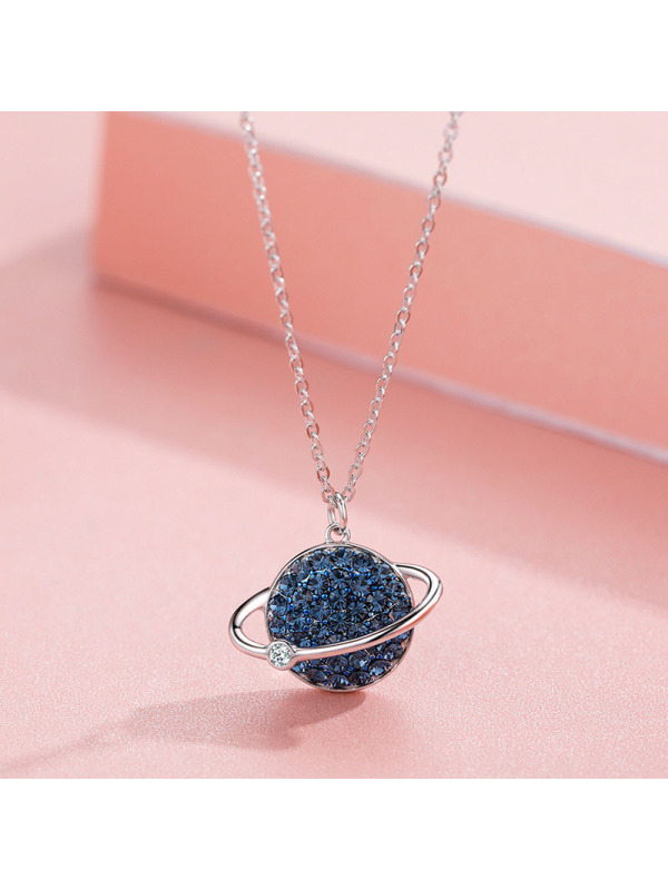 佰色传情BRIR纯银蓝色星球项链女轻奢锁骨链土星时尚颈链
