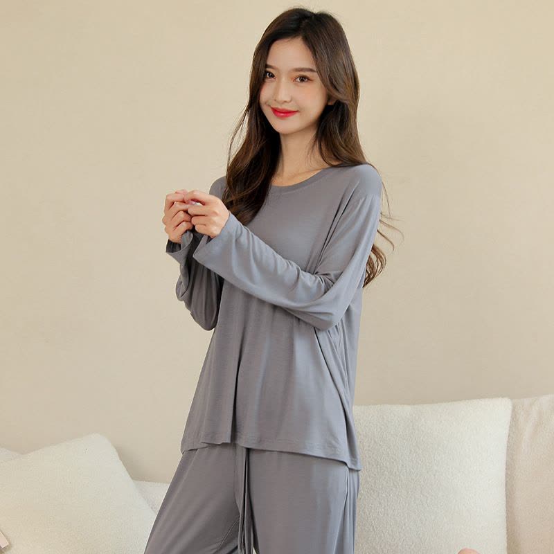 Jusen Shayu春季柔软莫代尔睡衣女春秋款薄款长袖宽松家居服女夏图片