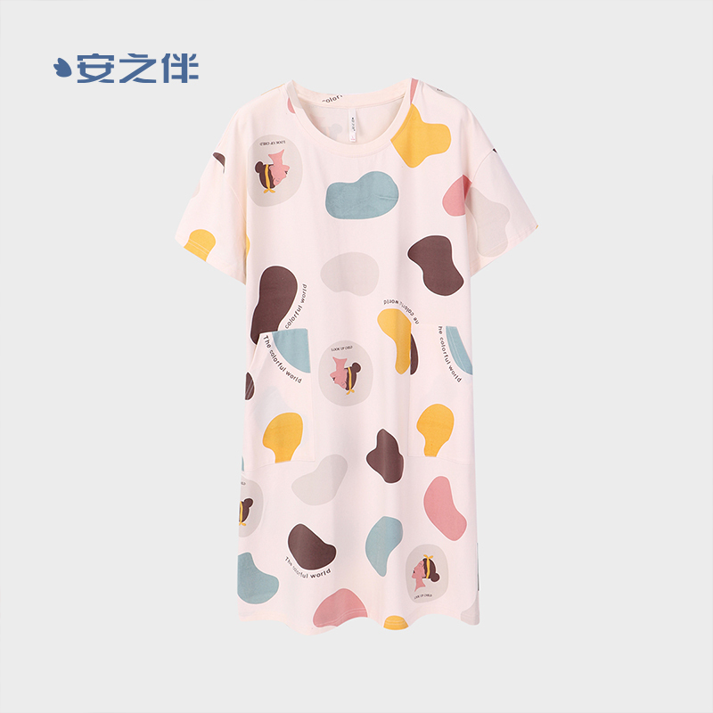 纯棉弹力针织印花短袖女裙