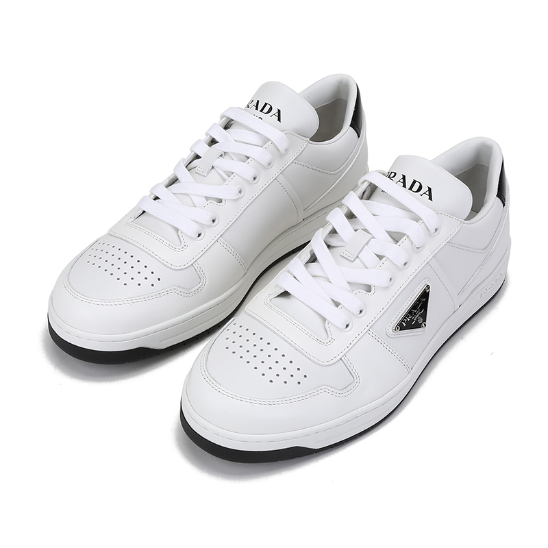 prada普拉达男士皮革downtown系带休闲运动鞋小白鞋2ee3643lj6