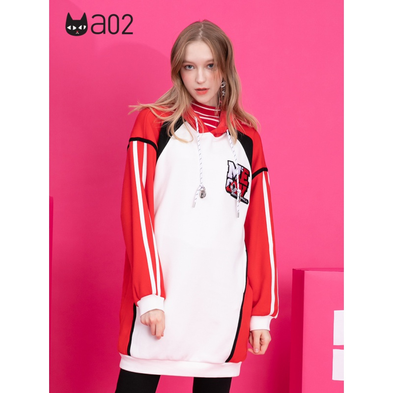 a02新款时尚刺绣撞色拼接连帽宽松连衣裙女潮D1U6D0551DR