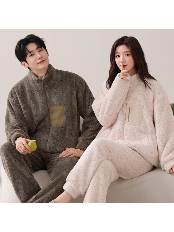 情侣睡衣女款春秋冬季珊瑚绒加厚加绒保暖一男士一女士家居服套装