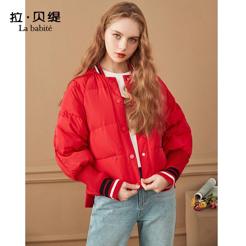 专柜同款拉贝缇短款羽绒服女装拉夏贝尔2019冬季新款小个子面包服外套白色60008621