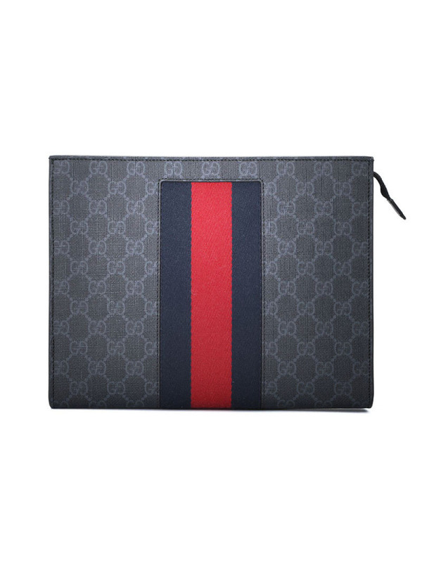 预售 GUCCI 古驰 手拿包 经典织带老花475316 灰黑色