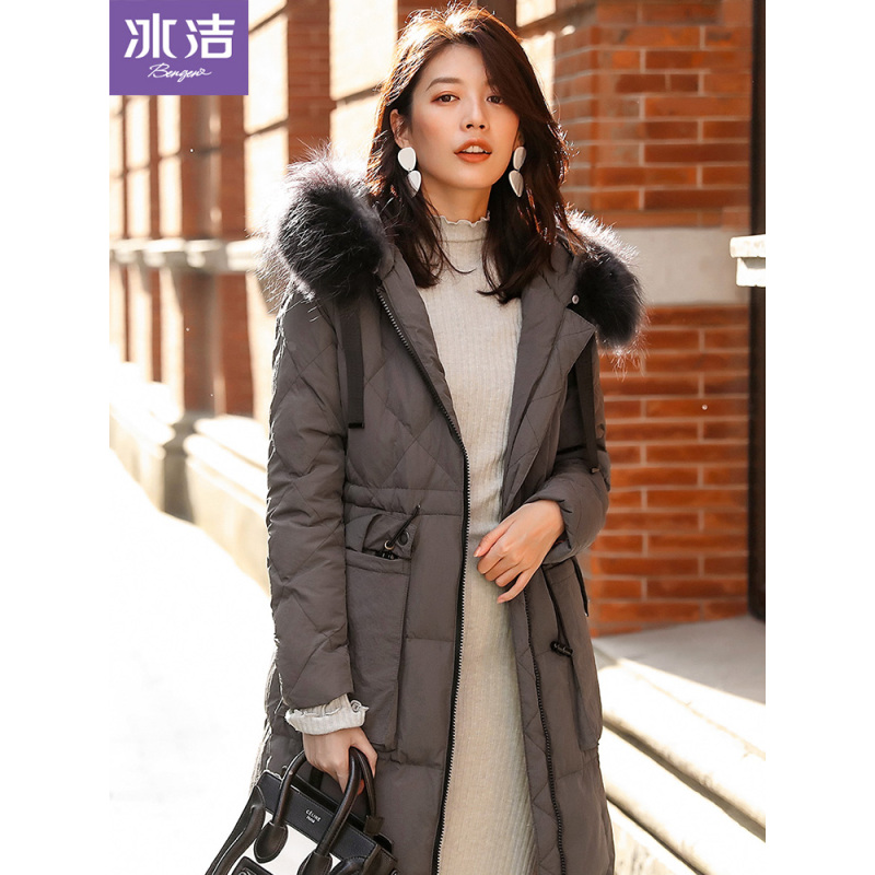 冰洁2018新款女中长款貉子毛领羽绒服厚款防寒时尚冬天外套女J80141030
