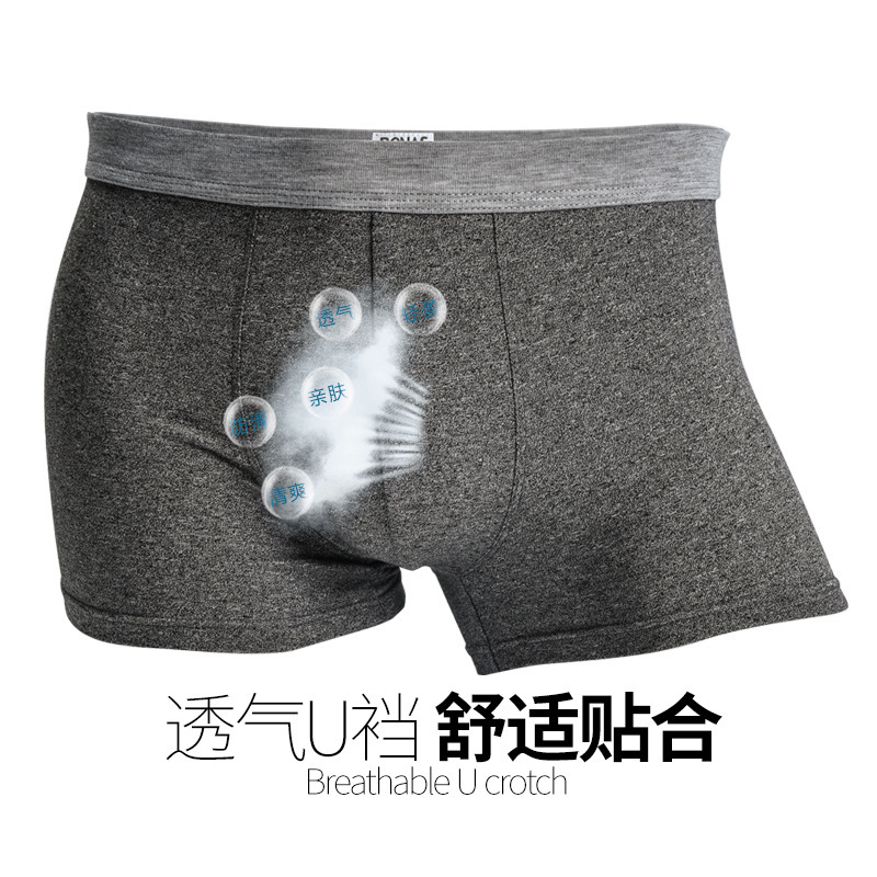 宝娜斯男士内裤男平角裤纯棉质平角内裤男四角青年男生裤头