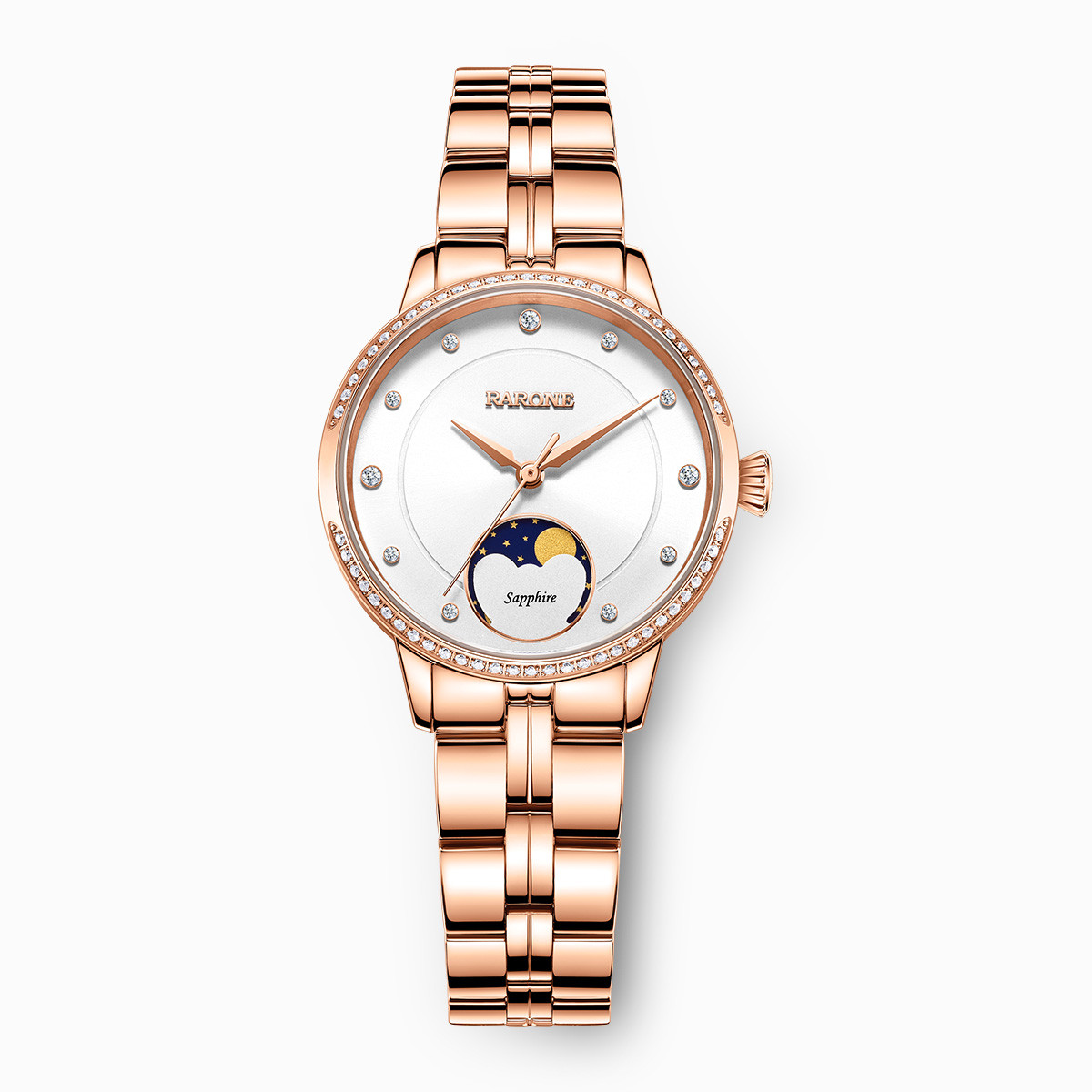 雷诺rarone月象款气质时尚钢带石英手表女表防水手表8600648参数