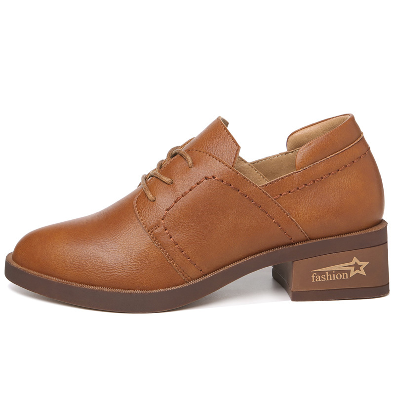 jindun黑色休闲鞋女秋季韩版尖头中跟粗跟百搭复古英伦牛津鞋潮6539