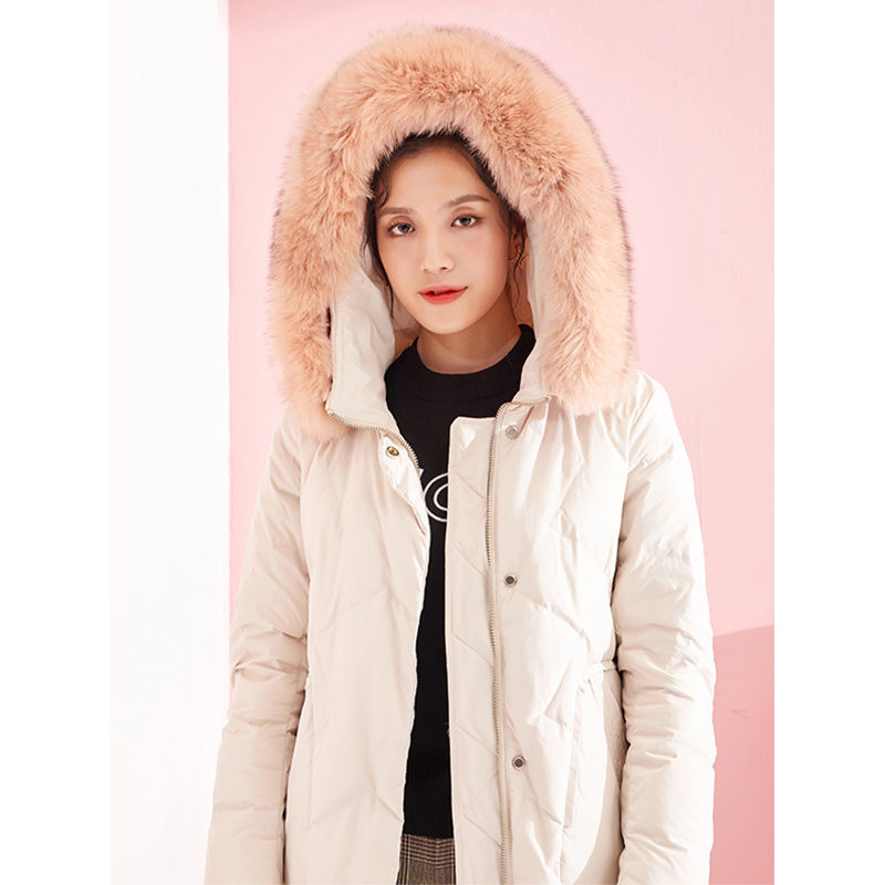 千仞岗2018新品羽绒服女狐狸毛领中长款直筒甜美羽绒外套