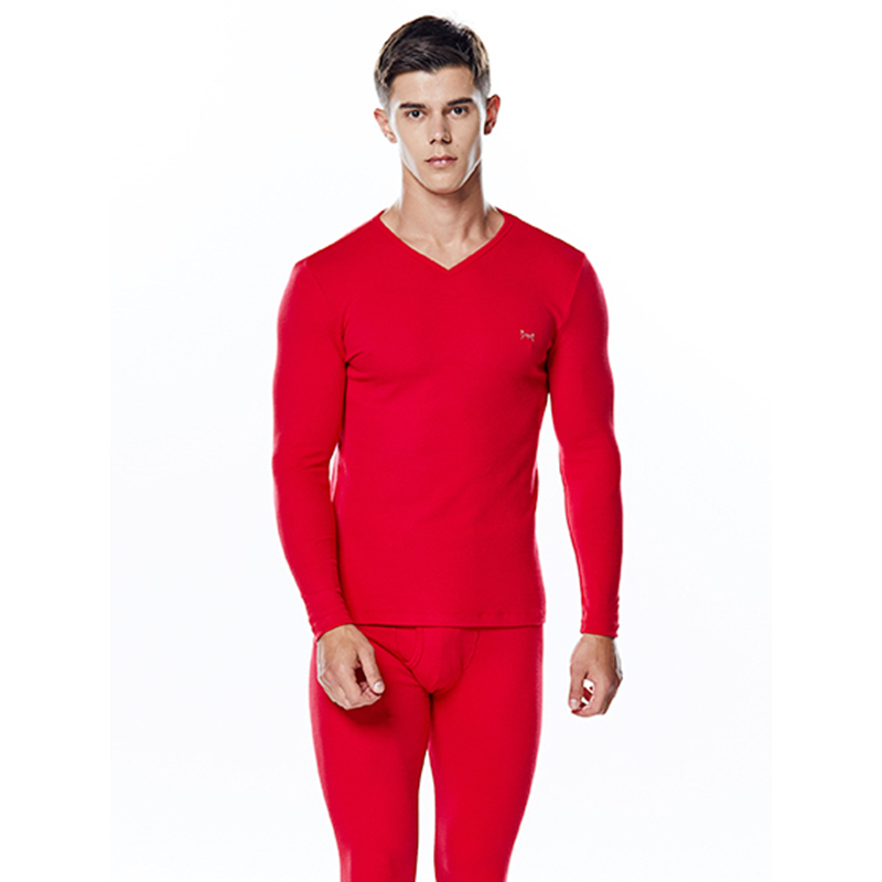 猫人莫代尔面料保暖内衣男士v领薄款棉毛衫本命年秋衣秋裤套装