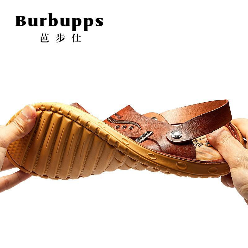 Burbupps法国芭步仕2019春夏新款牛皮凉鞋男士沙滩鞋男式凉拖男鞋透气休闲鞋男潮
