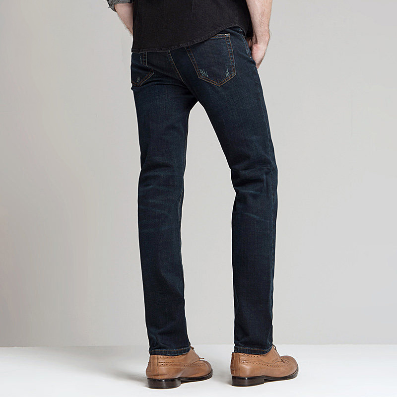 皮尔卡丹（pierre cardin）牛仔裤男 2018秋冬新品 时尚补丁直筒弹力修身休闲男士牛仔长裤