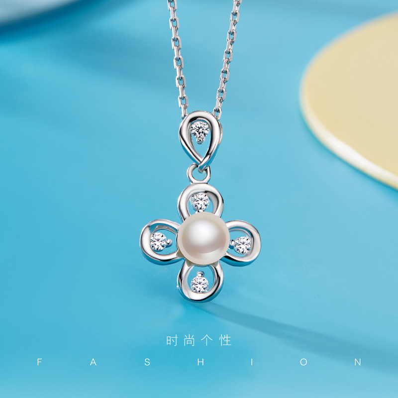 四叶草送银链s925银淡水珍珠吊坠银吊坠