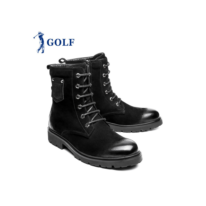 GOLF/高尔夫真皮时尚马丁靴男韩版潮流高帮百搭靴子男黑色