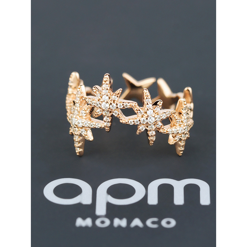 apm MONACO经典镶晶钻星星繁星银戒指R18023OX