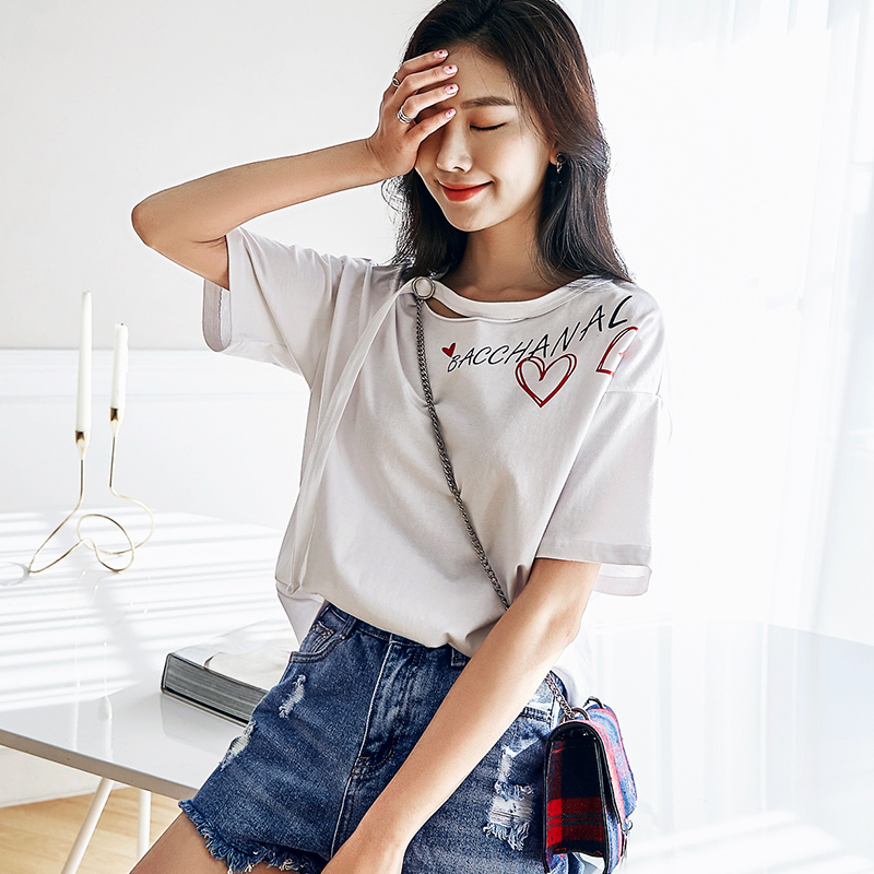 韩都衣舍2018夏装新款女装韩版宽松打底衫绑带装饰T恤AA9947玎