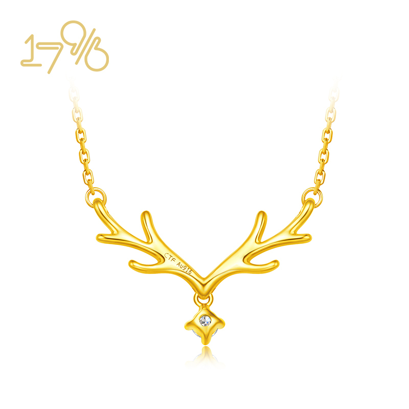 周大福17916一鹿有你22k金钻石鹿角项链吊坠nu1977