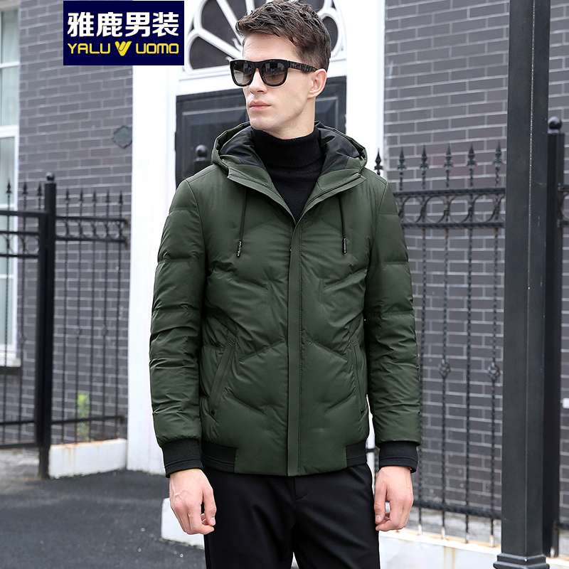 雅鹿男装羽绒服男短款冬季青年连帽商务休闲外套时尚保暖上衣S46EDYA09608