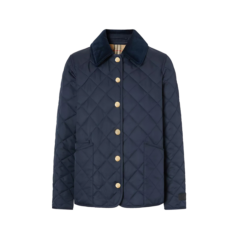 BURBERRY 博柏利 女款聚酯纤维灯芯绒衣领菱形绗缝棉服夹克上衣外套 80498721