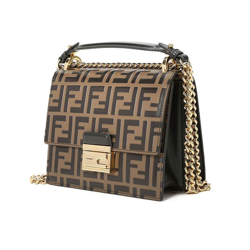 预订 FENDI芬迪 KAN U链条包小号 FF标识老花款8M0417金扣图片