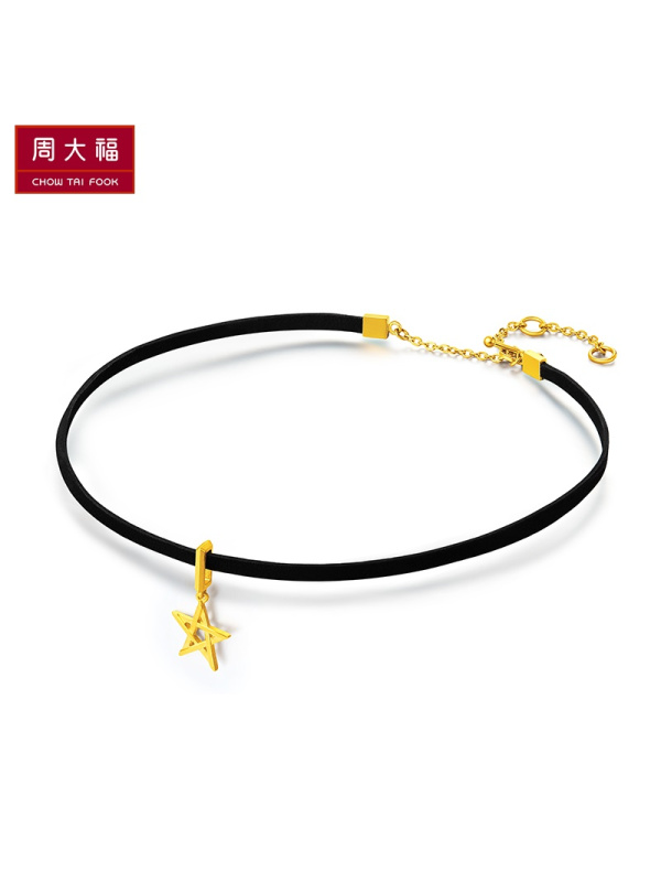 周大福ing系列星形足金黄金项链choker项圈计价（工费208元）F208195