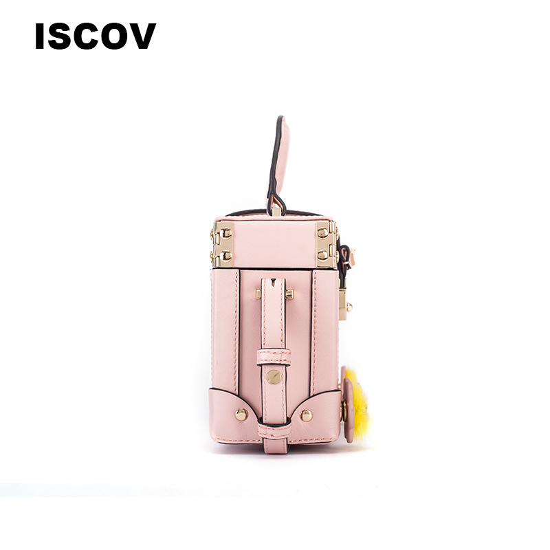 ISCOV头层牛皮时尚小方包 春夏金属扣单肩斜挎包