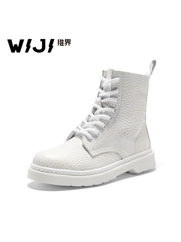 WIJI女鞋新款韩版简约粗跟系带时尚百搭马丁靴潮流个性中性休闲鞋