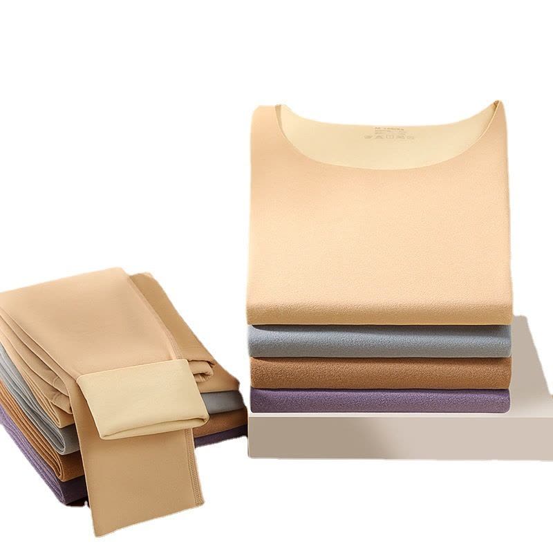 秋冬新款保暖内衣套装无痕磨毛圆领修身秋衣秋裤女打底保暖衣图片