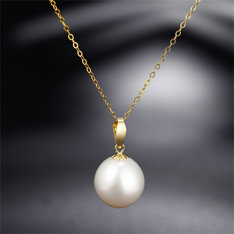 欧慕珠宝18k金女士锁骨链天然淡水珍珠吊坠项链白色910mm单颗简单百搭