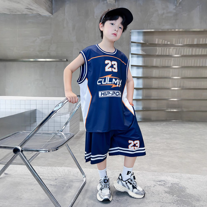 男童夏季无袖背心速干衣套装2025新款男孩夏装中大童洋气篮球服潮