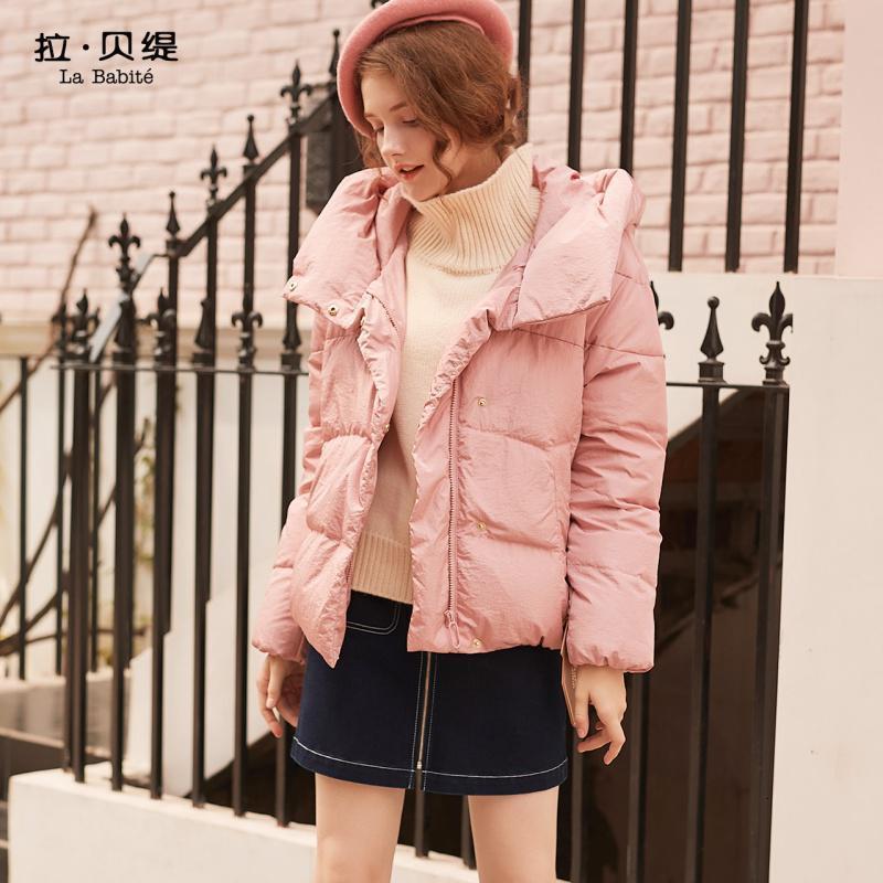 拉贝缇羽绒服女短款拉夏贝尔2019新款冬季黑色韩版时尚面包服外套60007106