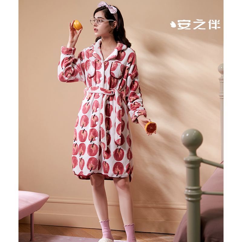 安之伴特卖睡袍女冬珊瑚绒保暖加厚宽松大码长袖睡浴衣日式系带家居服
