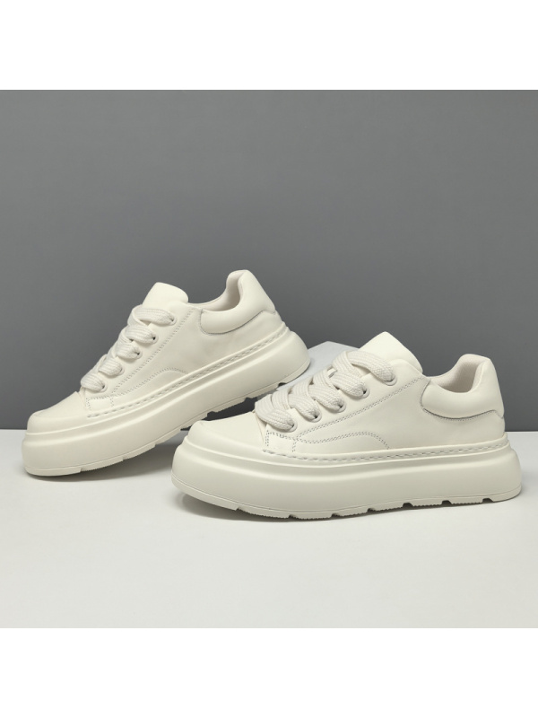 男生头层牛皮厚底百搭饼干鞋男款潮鞋欧洲站男鞋透气板鞋休闲鞋男