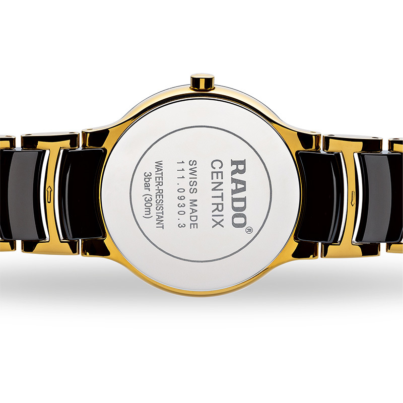 雷达rado瑞士手表晶萃系列时尚优雅款石英女士手表28mm黑盘间金陶瓷