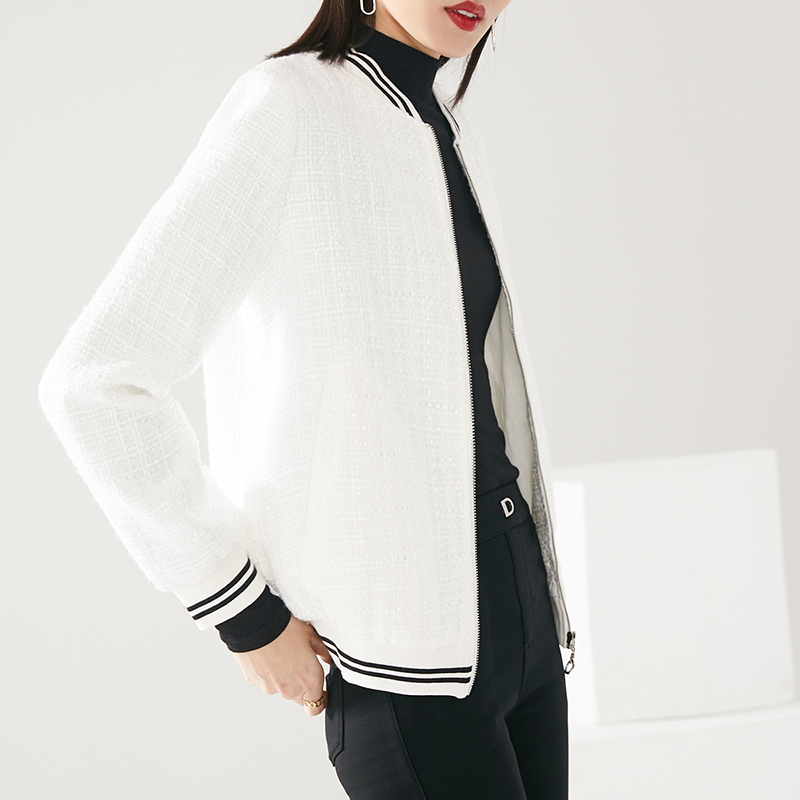 晚白2021春季新品时尚简约休闲减龄百搭常规拉链棒球服夹克外套女