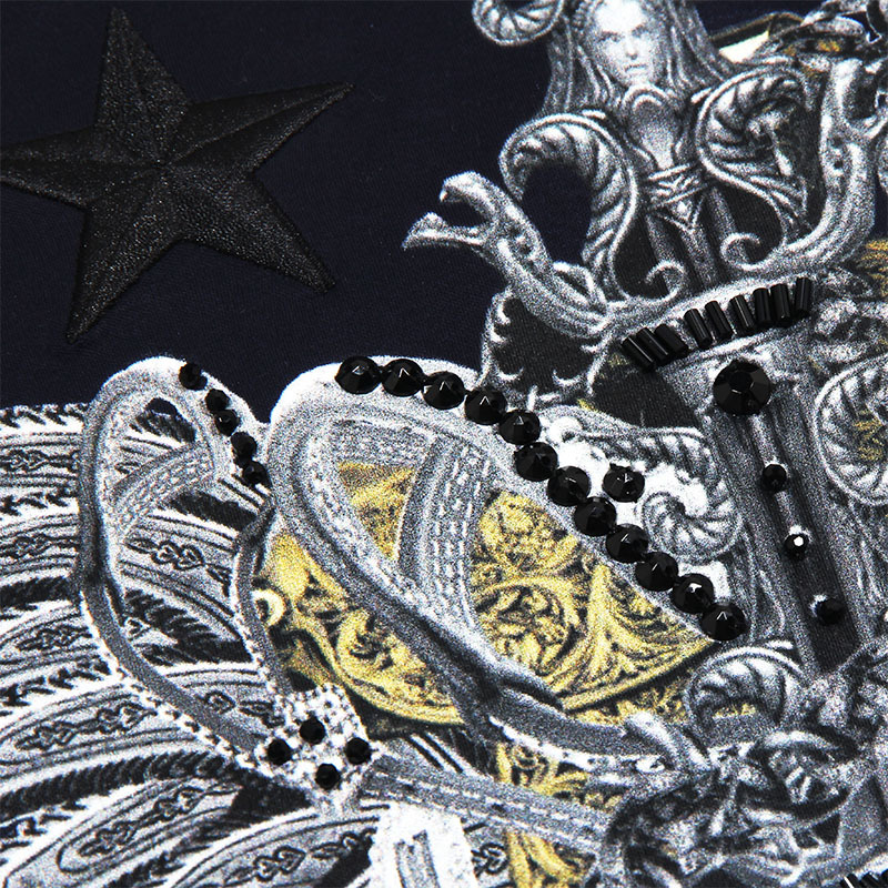 SK（圣加诺夫）春秋圆领长袖T恤男绣花印花丝光织修身时尚