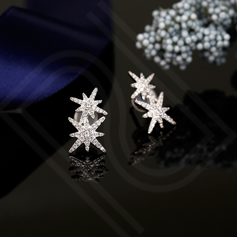 monaco马苏佘诗曼明星同款双流星银耳环个性百搭耳饰时尚耳坠气质耳钉