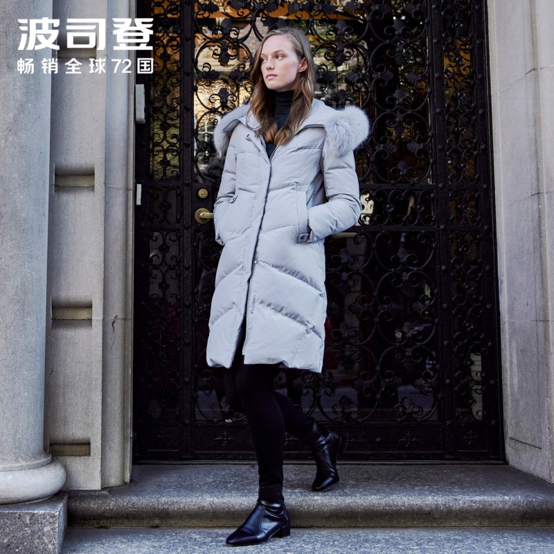 波司登女羽绒服毛领中长款新款连帽冬季保暖厚外套_1