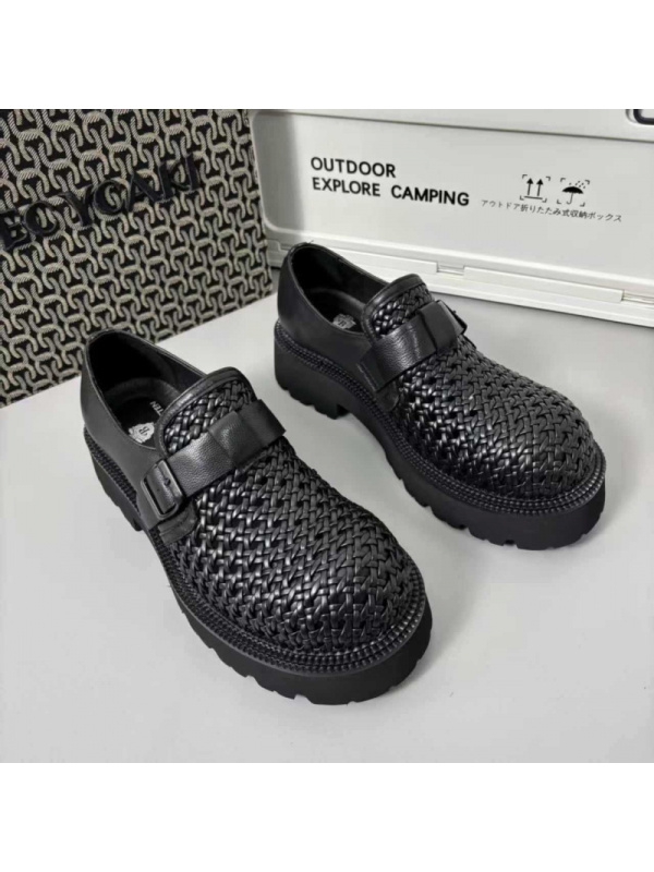 大头德比鞋男高级感通勤厚底手工编织一脚蹬镂空透气休闲增高潮鞋