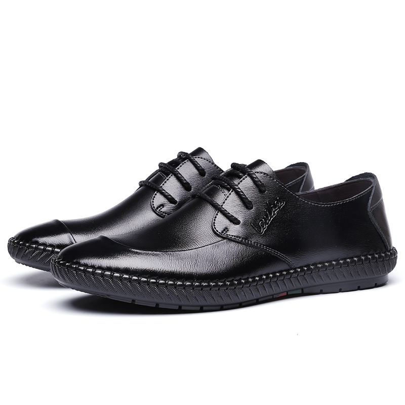 路易克思春季防滑英伦男鞋软底休闲皮鞋男真皮男士商务鞋子软面皮韩版