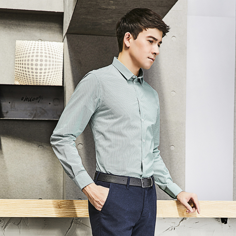 柒牌seven男装时尚长袖衬衫新款商务休闲修身衬衣简约男