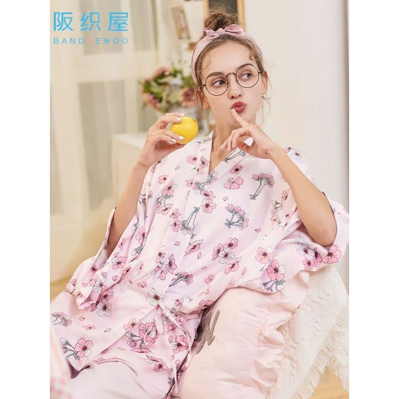 阪织屋睡衣女春夏款短袖棉感套装日系甜美可爱家居服可外穿
