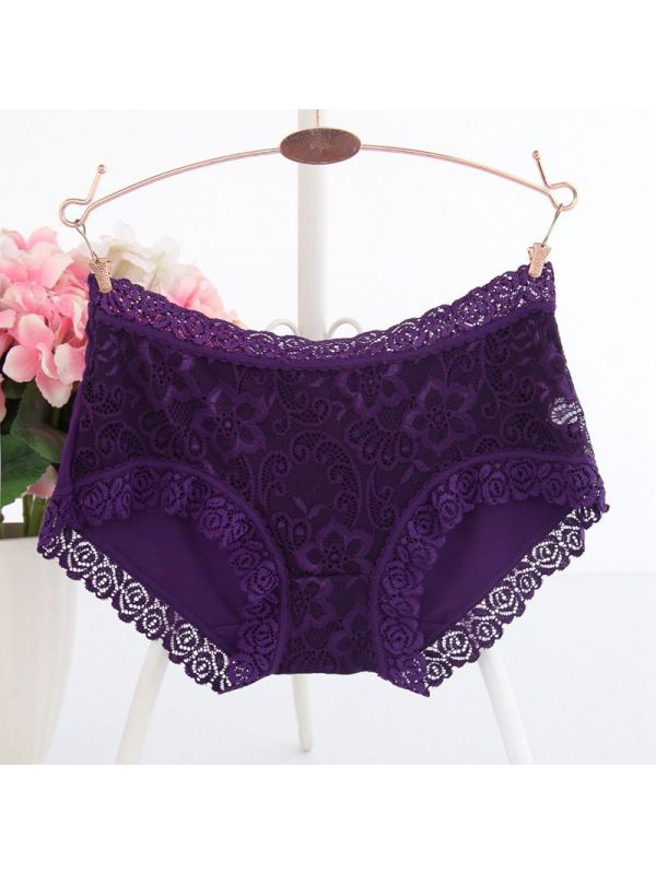 夏季蕾丝女士内裤纯棉档莫代尔中高腰三角裤无痕大码性感透明诱惑