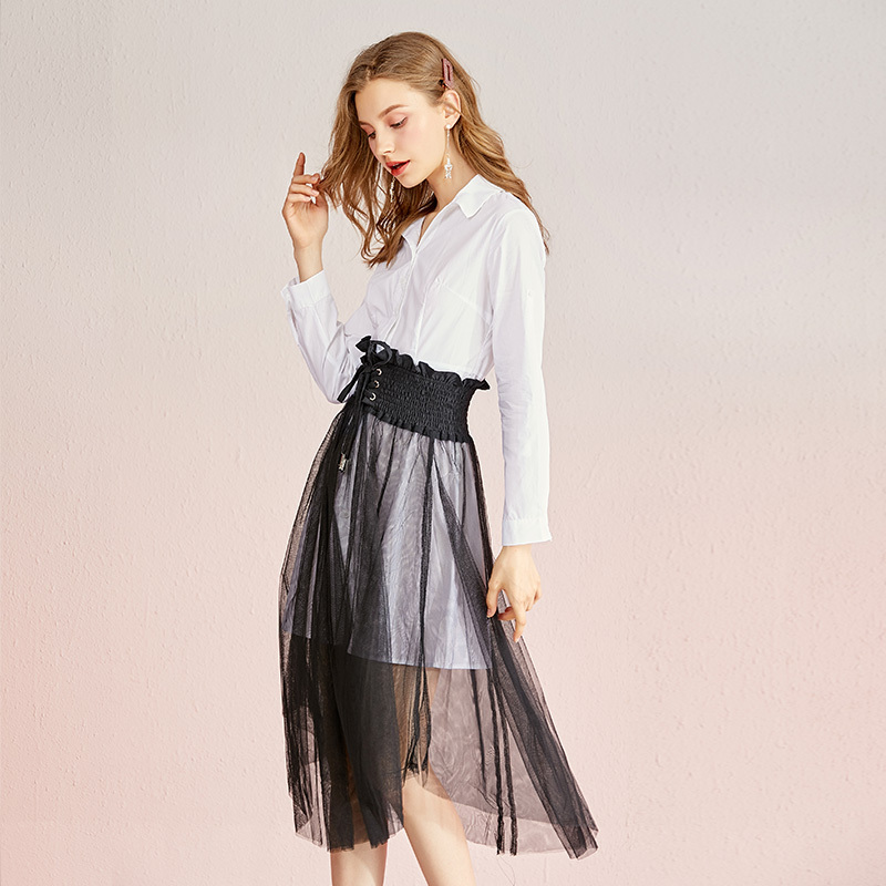 美丽衣橱衬衫裙子两件套女2019秋新款韩版学生宽松显瘦时尚套装